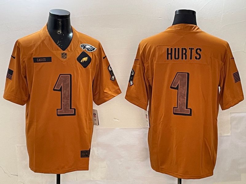 Men Philadelphia Eagles #1 Hurts Yellow Nike 2025 Salute to Service Limited NFL Jersey style 5->philadelphia eagles->NFL Jersey
